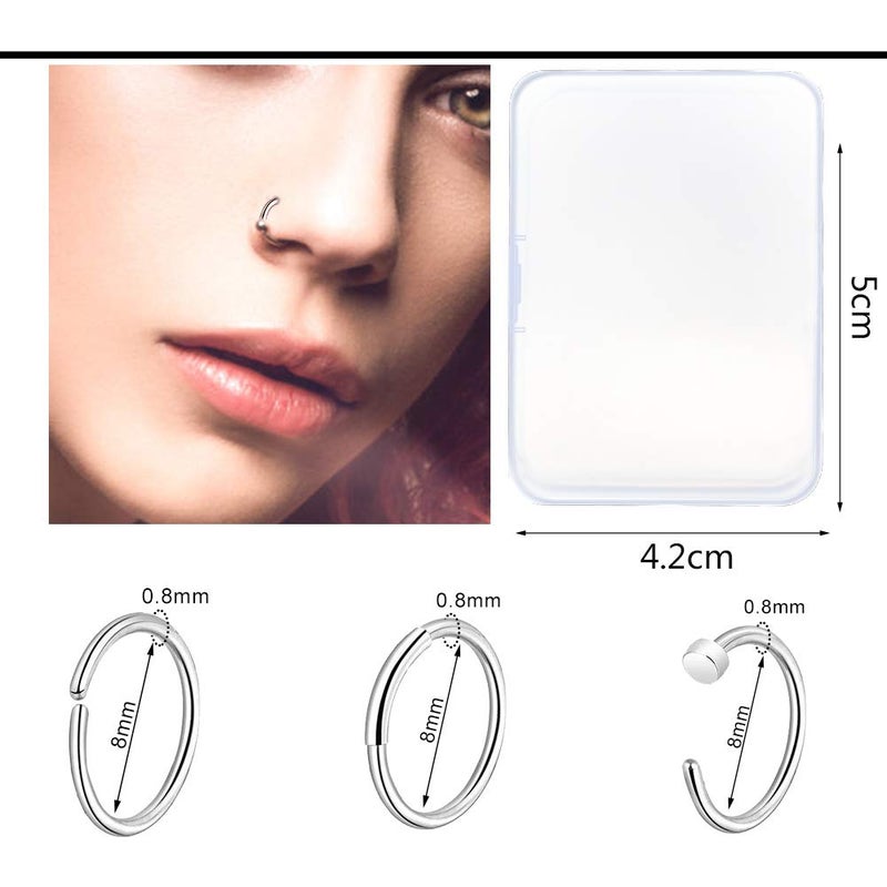 ONESING 24 Pcs Nose Rings for Women & Men - 20G Nose Hoop Rings & Studs - 316L Stainless Steel - Image 5
